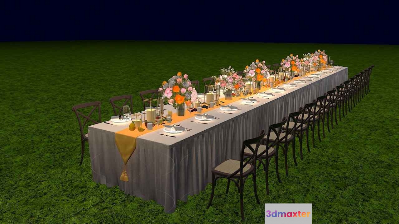 Long Table With Chairs 3D Model - 14867 - VRAY Render