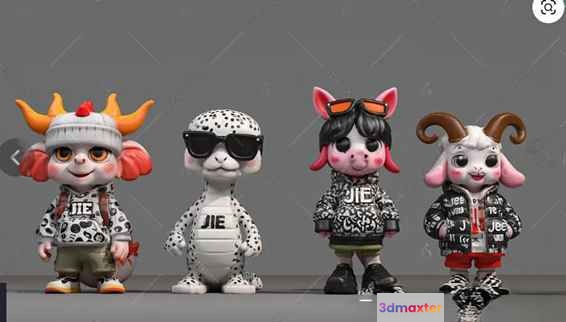 Cartoon Animal Figurines 3D Model - 13245 - VRAY Render