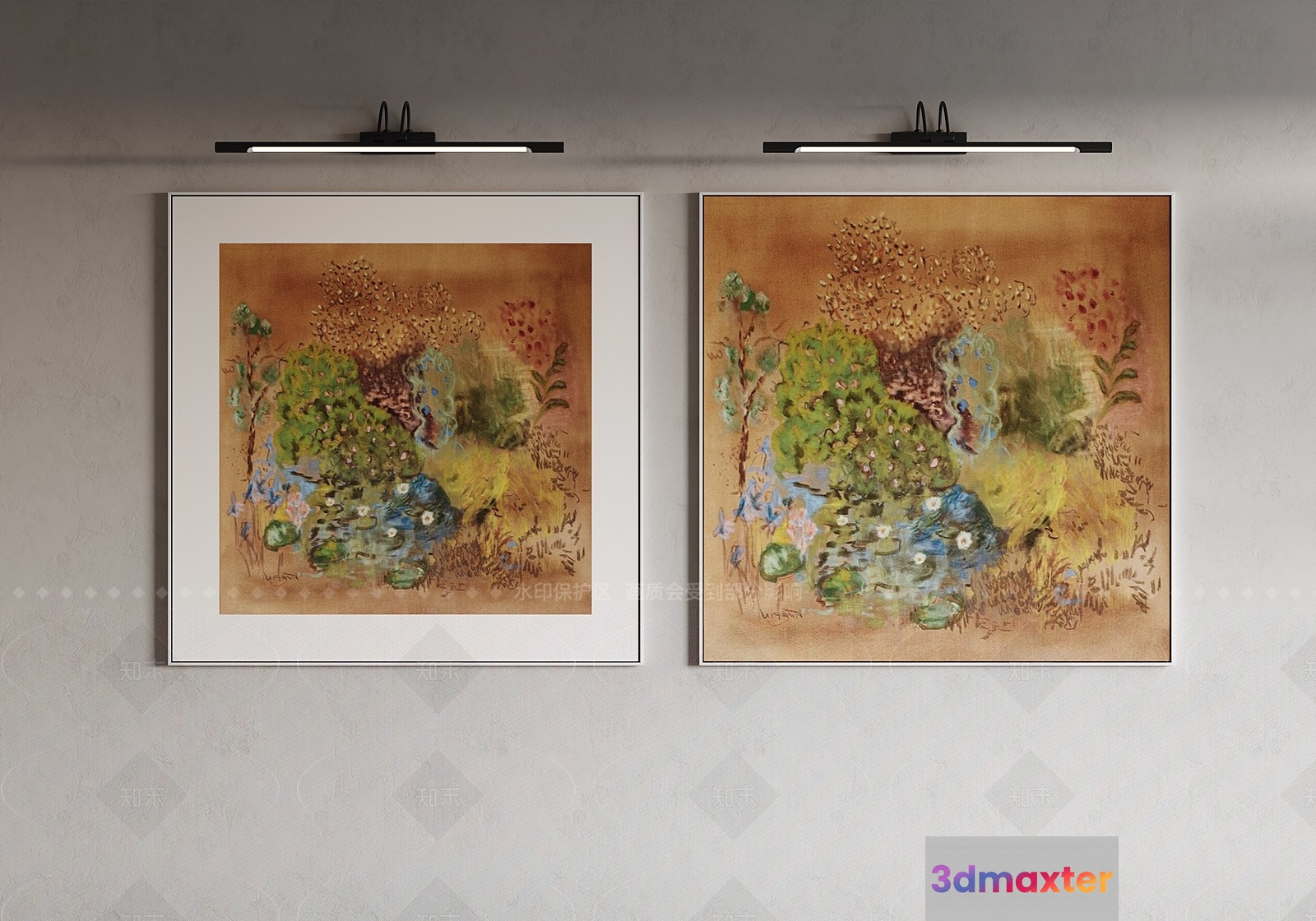 Two Framed Paintings Of A Floral Design 3D Model - 15833 - CORONA Render