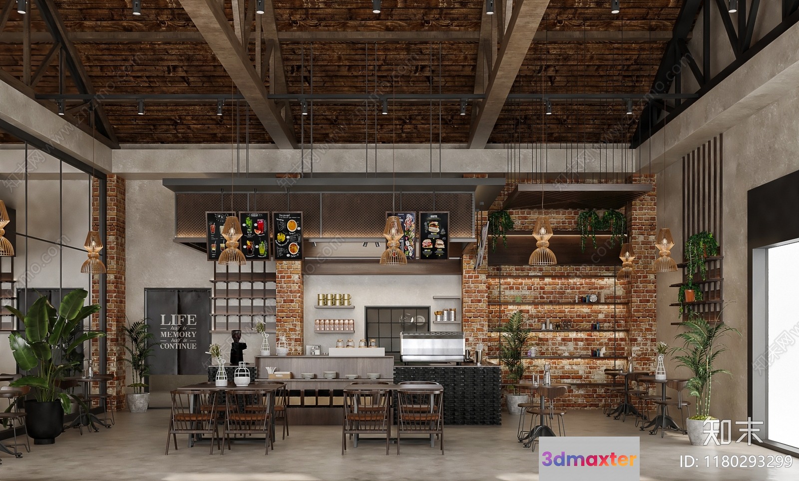 Modern Industrial-Style Restaurant 3D Model - 8053 - VRAY Render