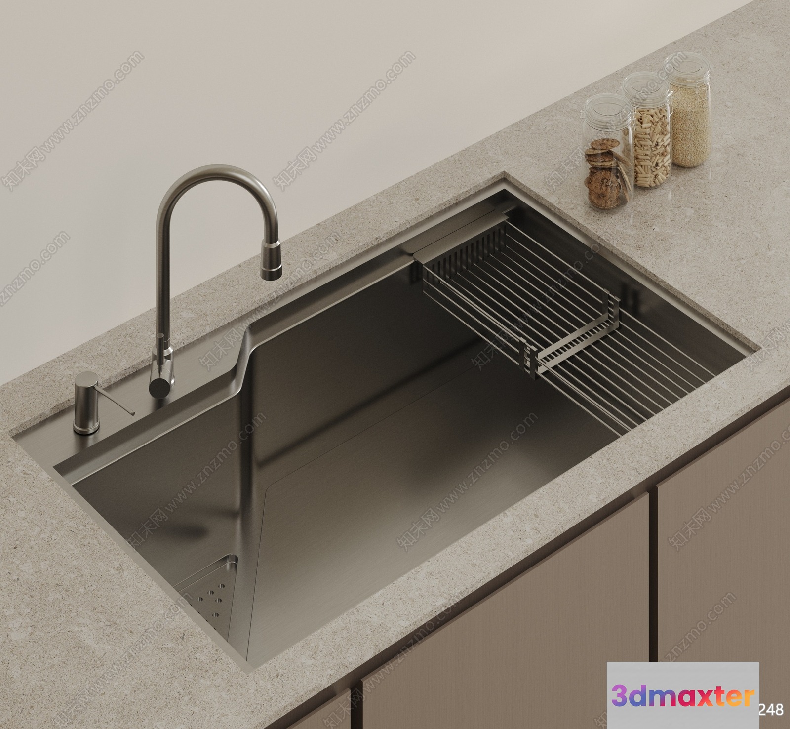 A Stainless Steel Sink 3D Model - 15613 - VRAY Render