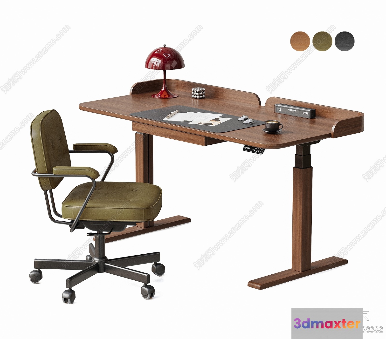 A Wooden Desk With A Chair 3D Model - 17783 - VRAY Render