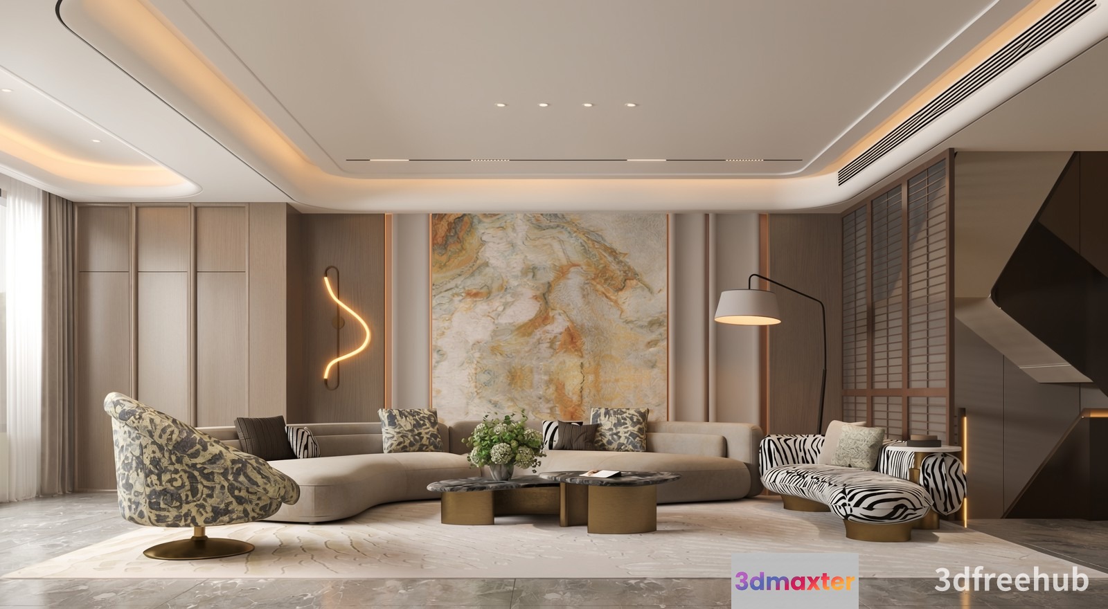 Modern Living Room 3D Model - 19323 - VRAY Render