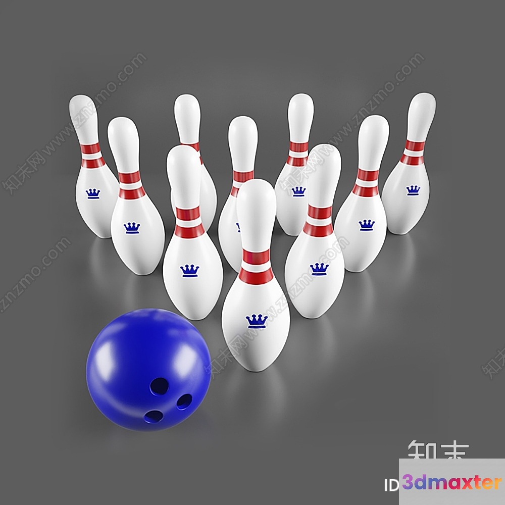 Bowling Pins And A Ball 3D Model - 16312 - VRAY Render