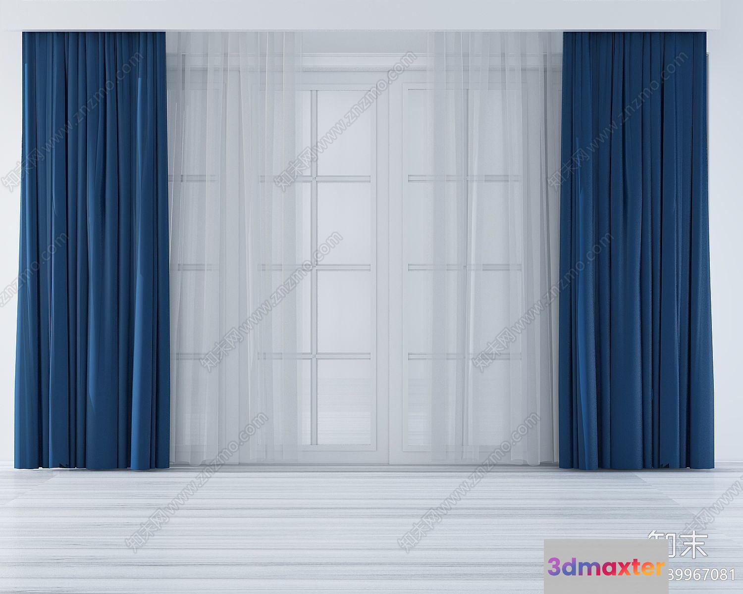 Blue Curtain 3D Model - 149 - VRAY Render