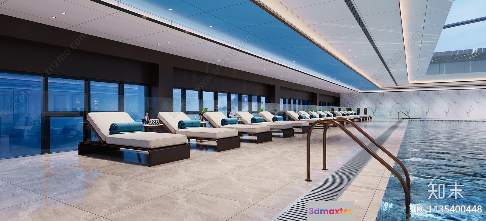 Modern Swimming Pool Area 3D Model - 19548 - VRAY Render