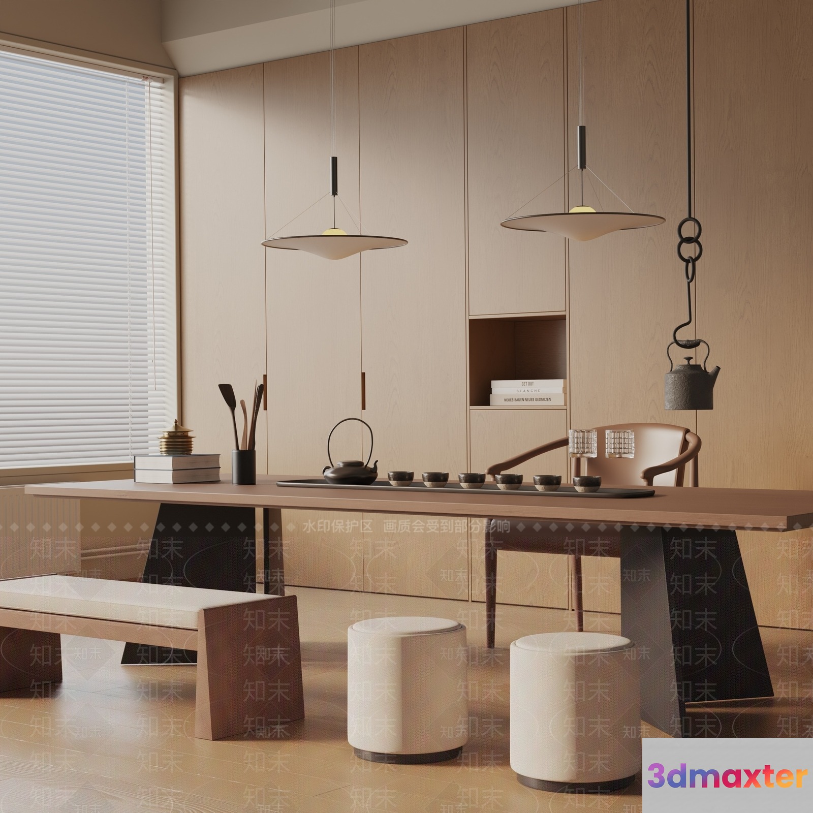 Modern Asian-Inspired Dining Room 3D Model - 18863 - VRAY Render