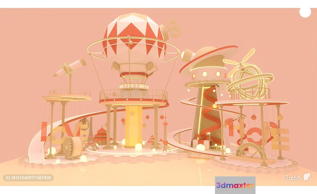 A Futuristic Playground Characterized By Its Vibrant And Colorful Design 3D Model - 8481 - VRAY Render
