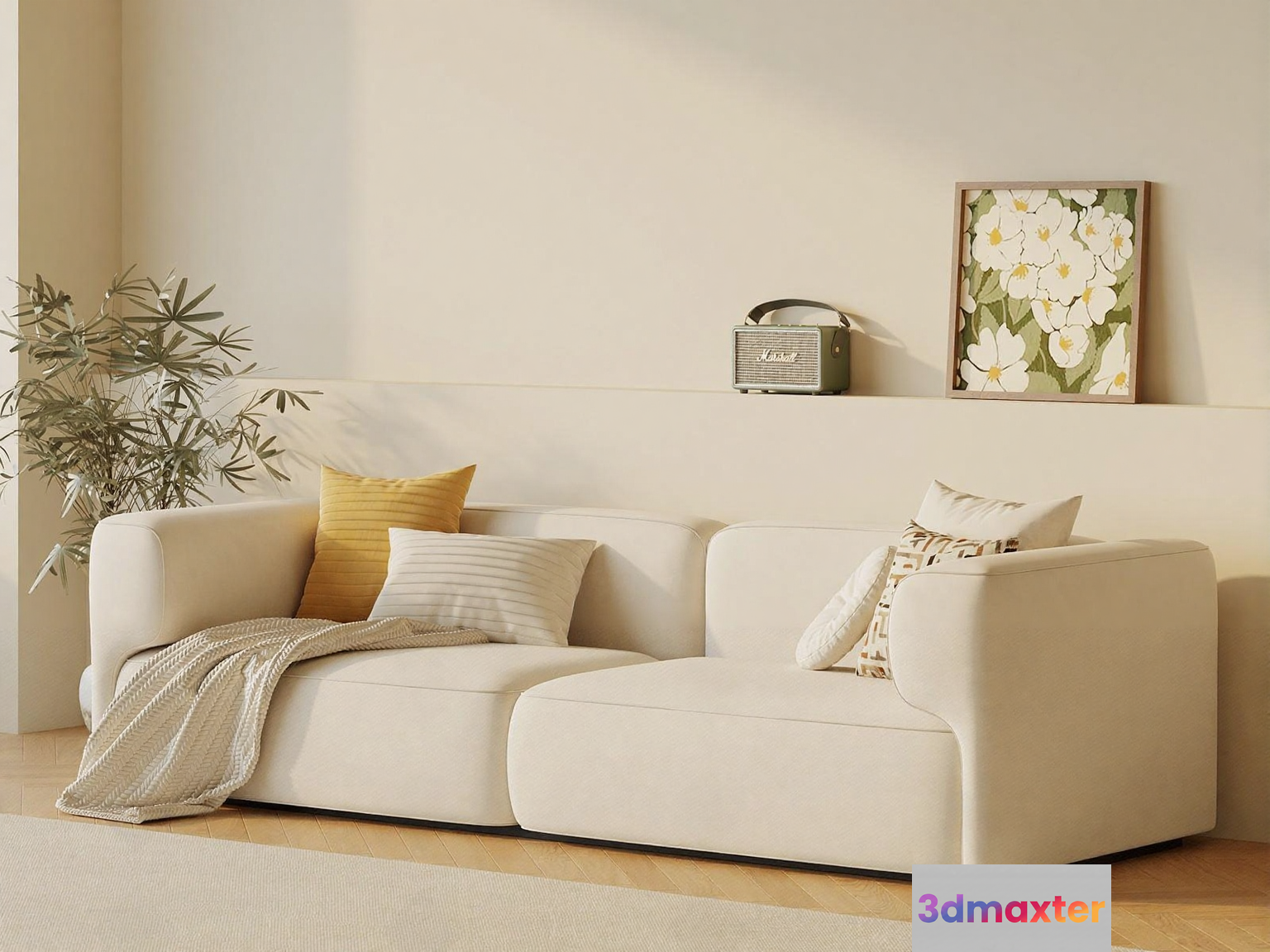 Modern White Sofa 3D Model - 14562 - VRAY Render