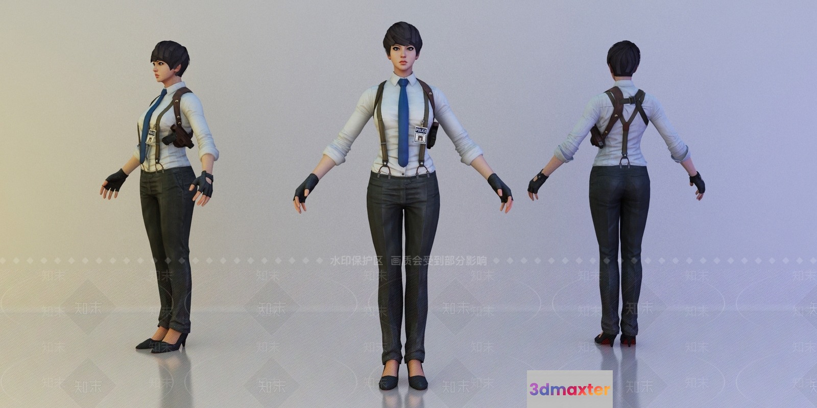 A 3D Rendering Of A Woman In A White Shirt And Black Pants 3D Model - 21999 - VRAY Render