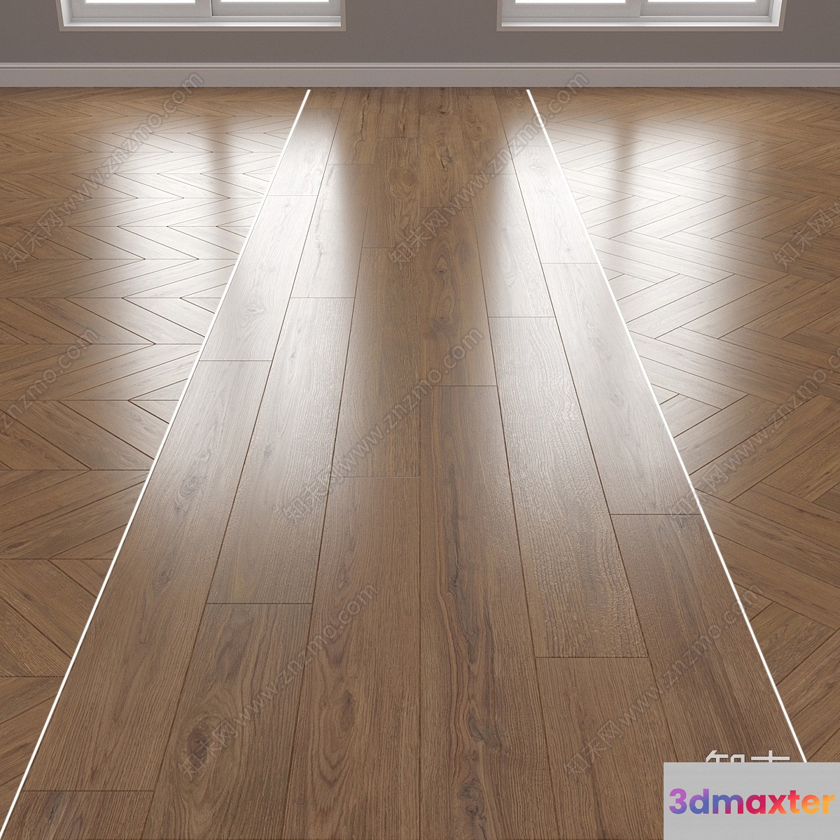 Wooden Herringbone Floor 3D Model - 19494 - VRAY Render
