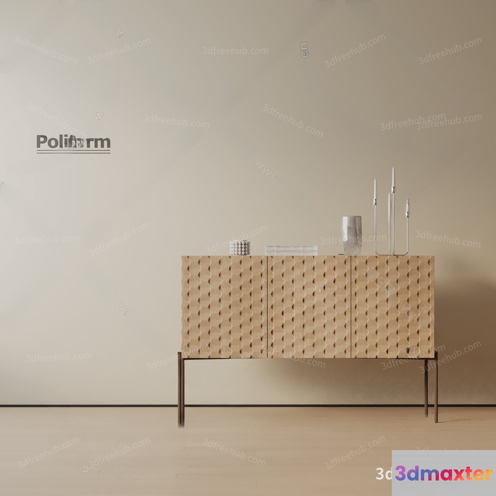 Modern Sideboard With Decorative Items 3D Model - 20209 - VRAY Render