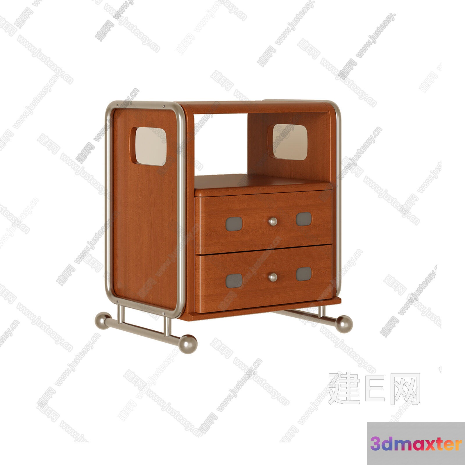 A Wooden Dresser With Silver Accents 3D Model - 11015 - CORONA Render