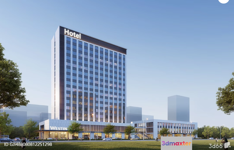 The Main Subject Is A Large Hotel Building Characterized By Its Modern Design 3D Model - 10002 - VRAY Render