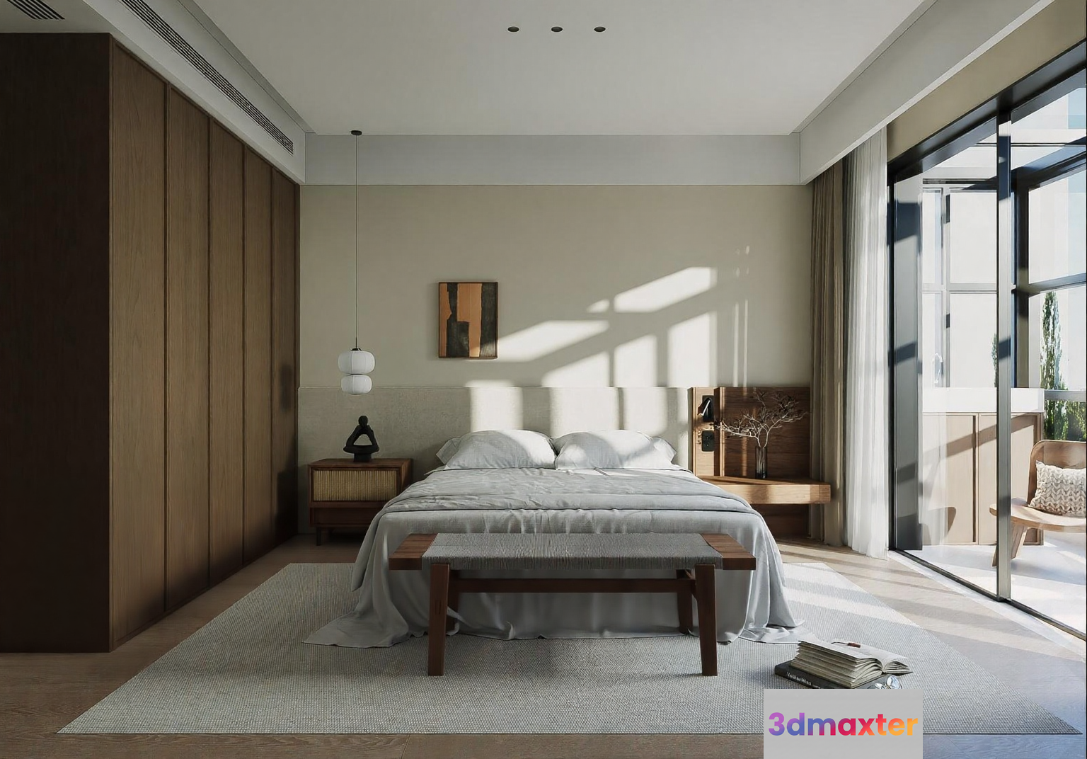 Modern Minimalist Bedroom 3D Model - 7707 - VRAY Render