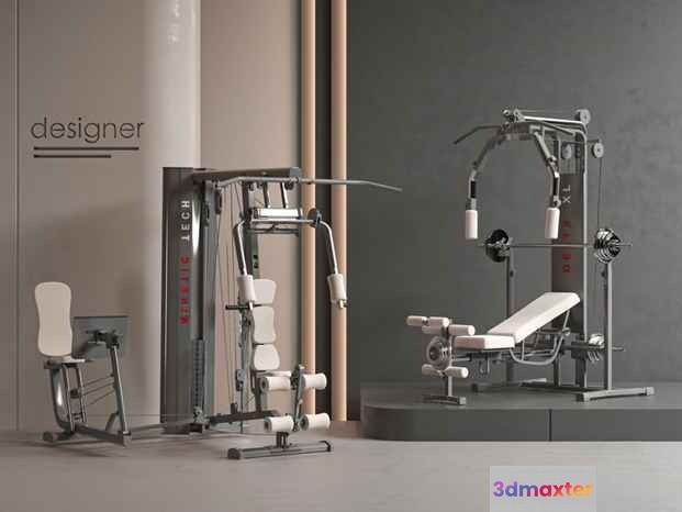 White Gym Equipment 3D Model - 916 - VRAY Render