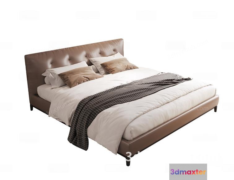 A Brown Leather Bed 3D Model - 22622 - VRAY Render
