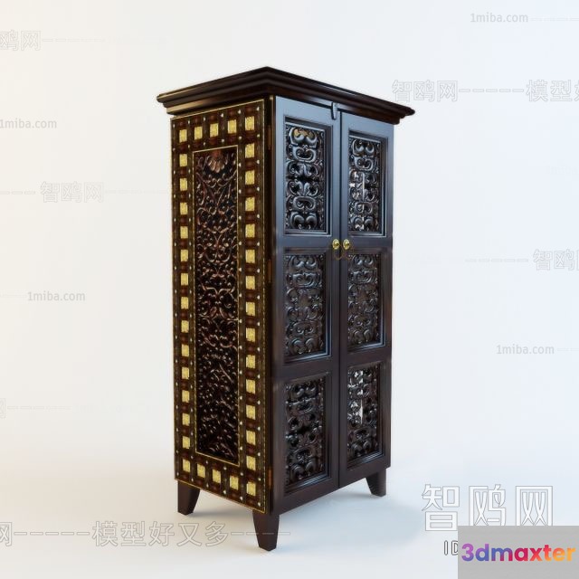 Wooden Cabinet With Ornate Design 3D Model - 15149 - VRAY Render