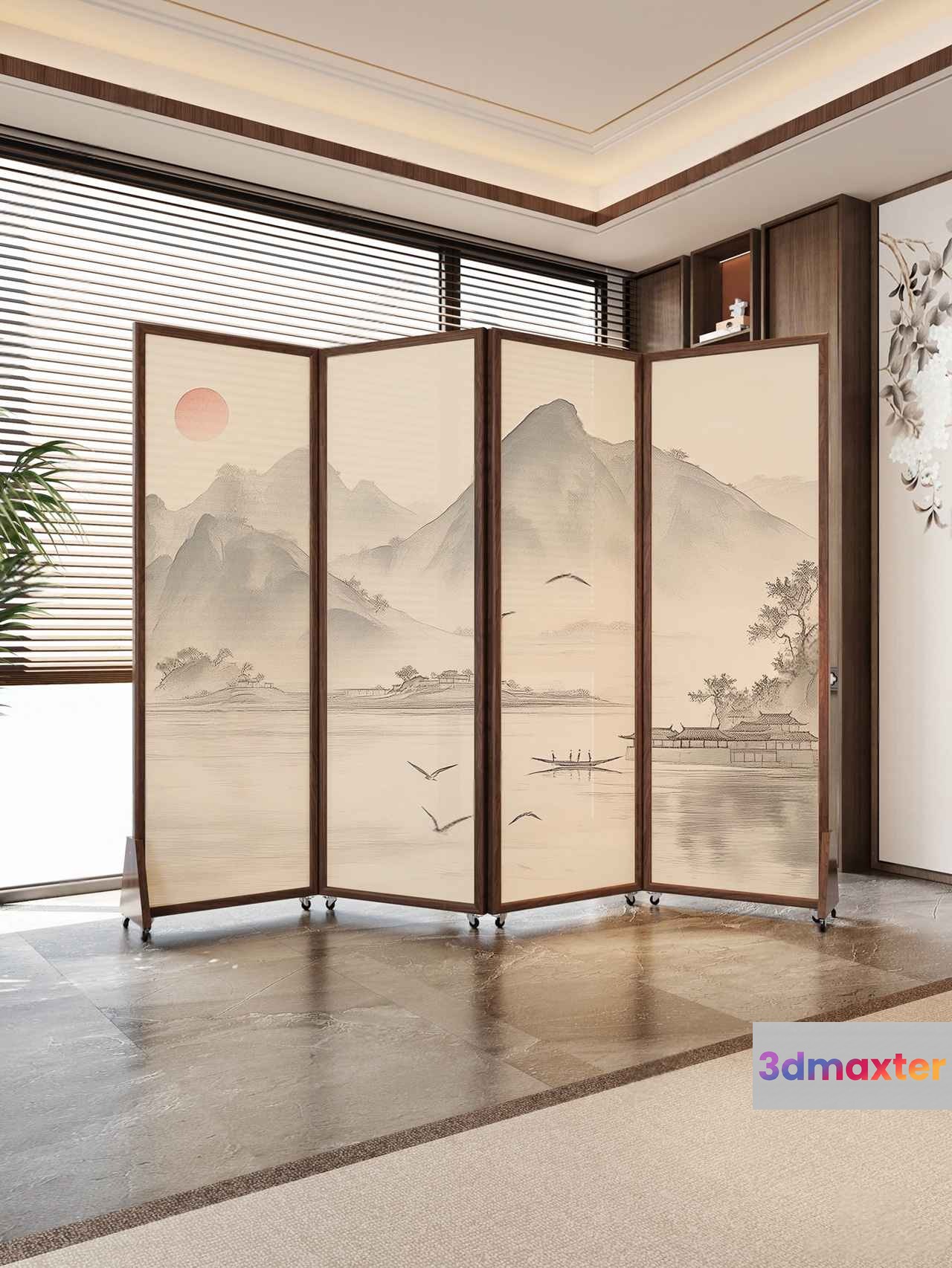A Room Divider With A Scenic Design 3D Model - 627 - CORONA Render