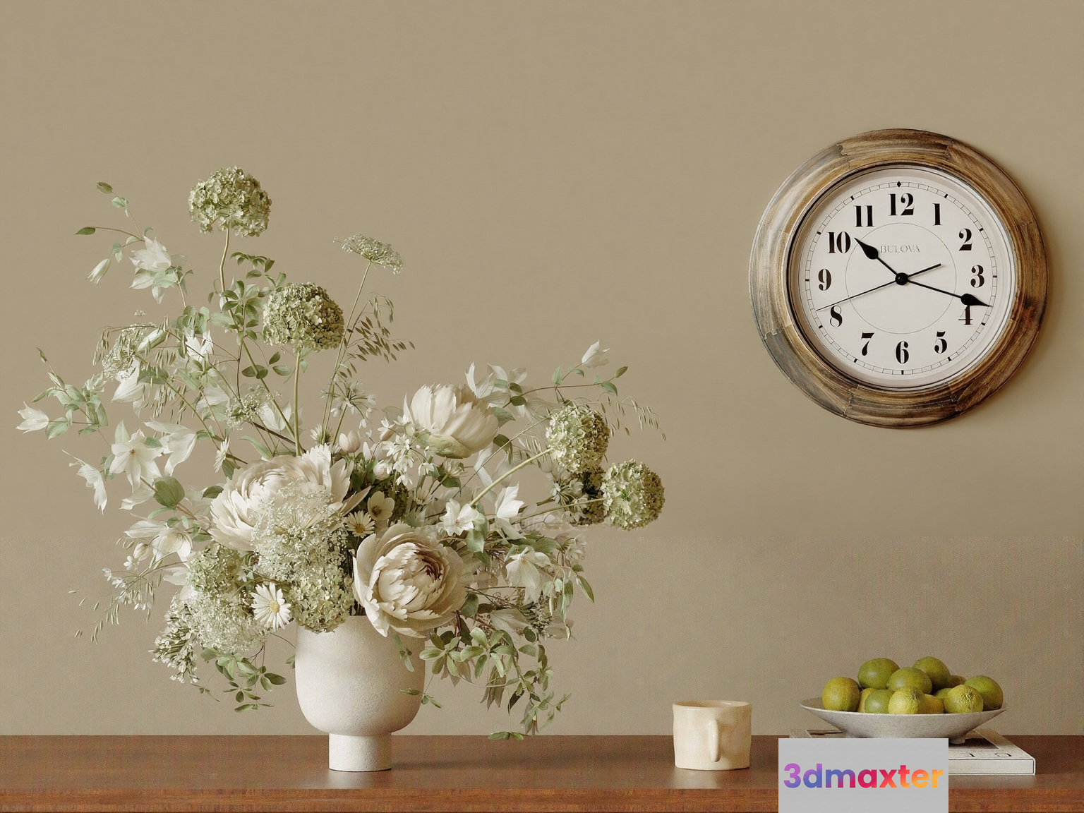 A Wooden Clock With A White Face 3D Model - 13805 - CORONA Render