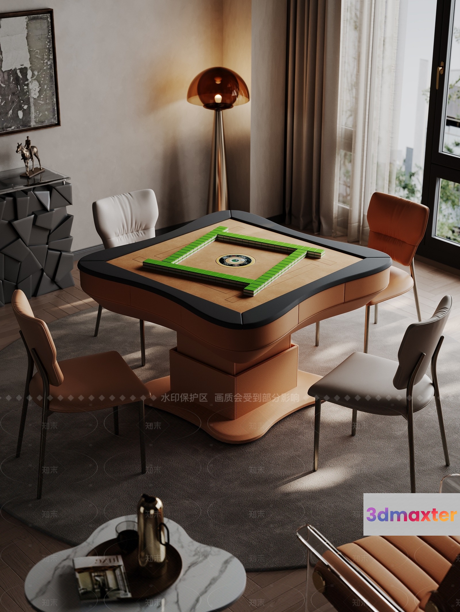 A Table With A Green Border 3D Model - 1456 - VRAY Render