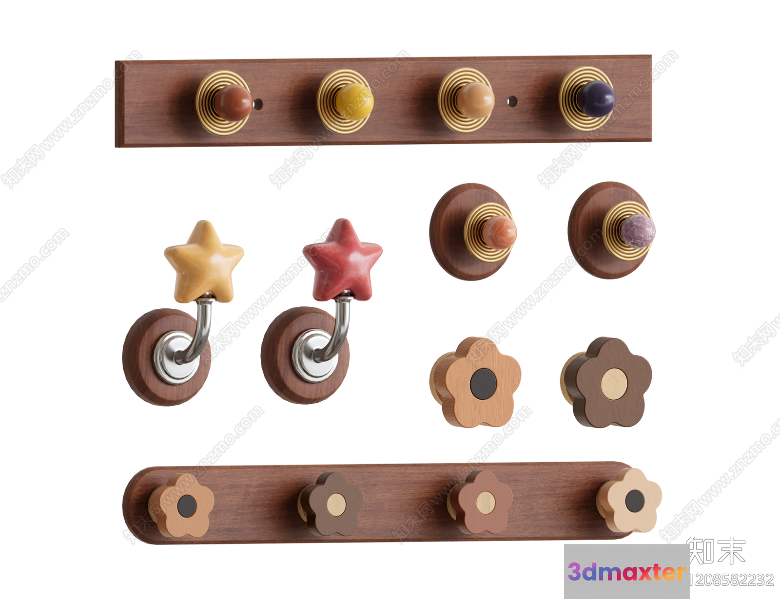 Wooden Coat Rack With Knobs 3D Model - 21048 - VRAY Render