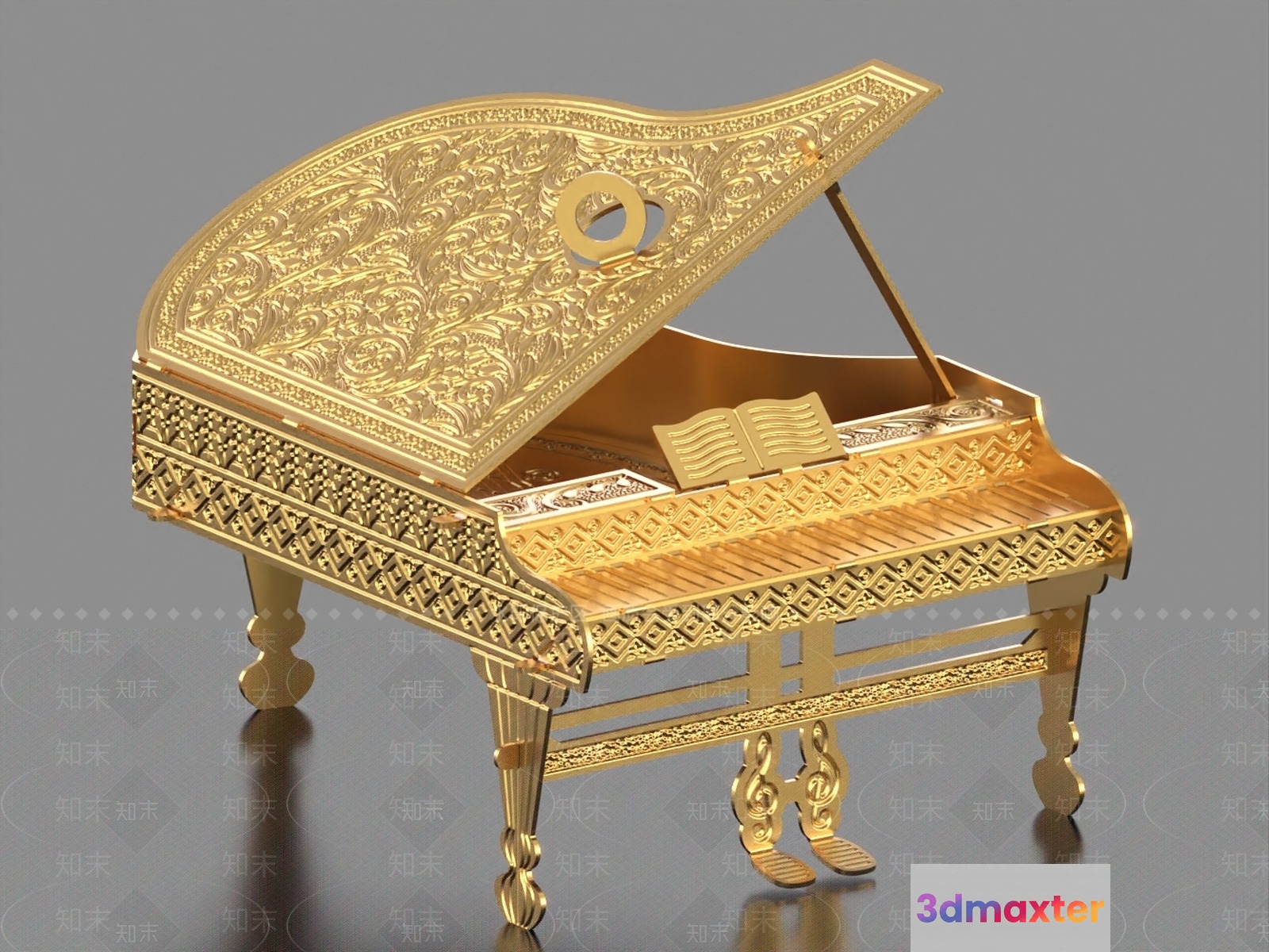 Gold Piano 3D Model - 14282 - VRAY Render