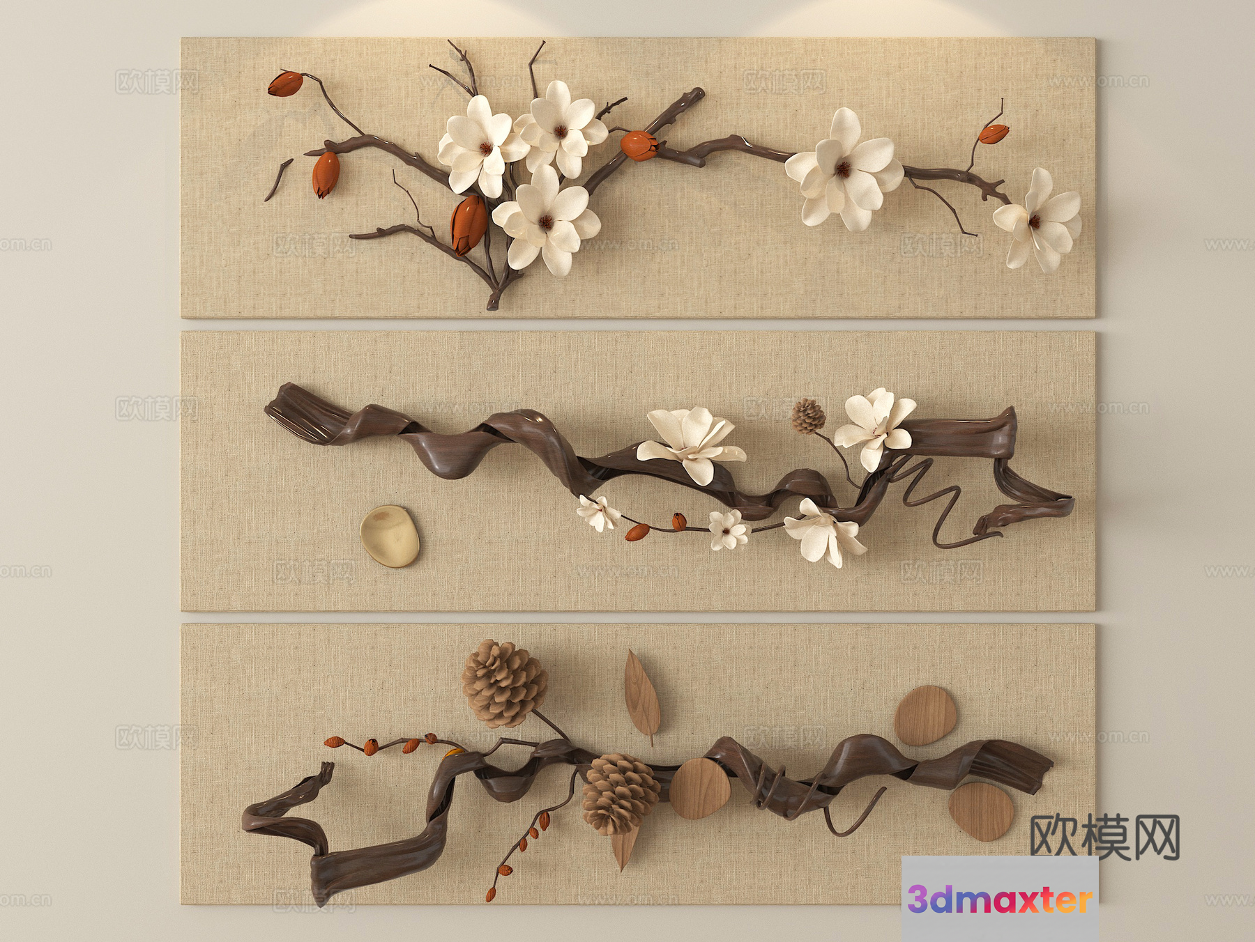 A Decorative Wall Art Piece With A Floral Design 3D Model - 9008 - VRAY Render