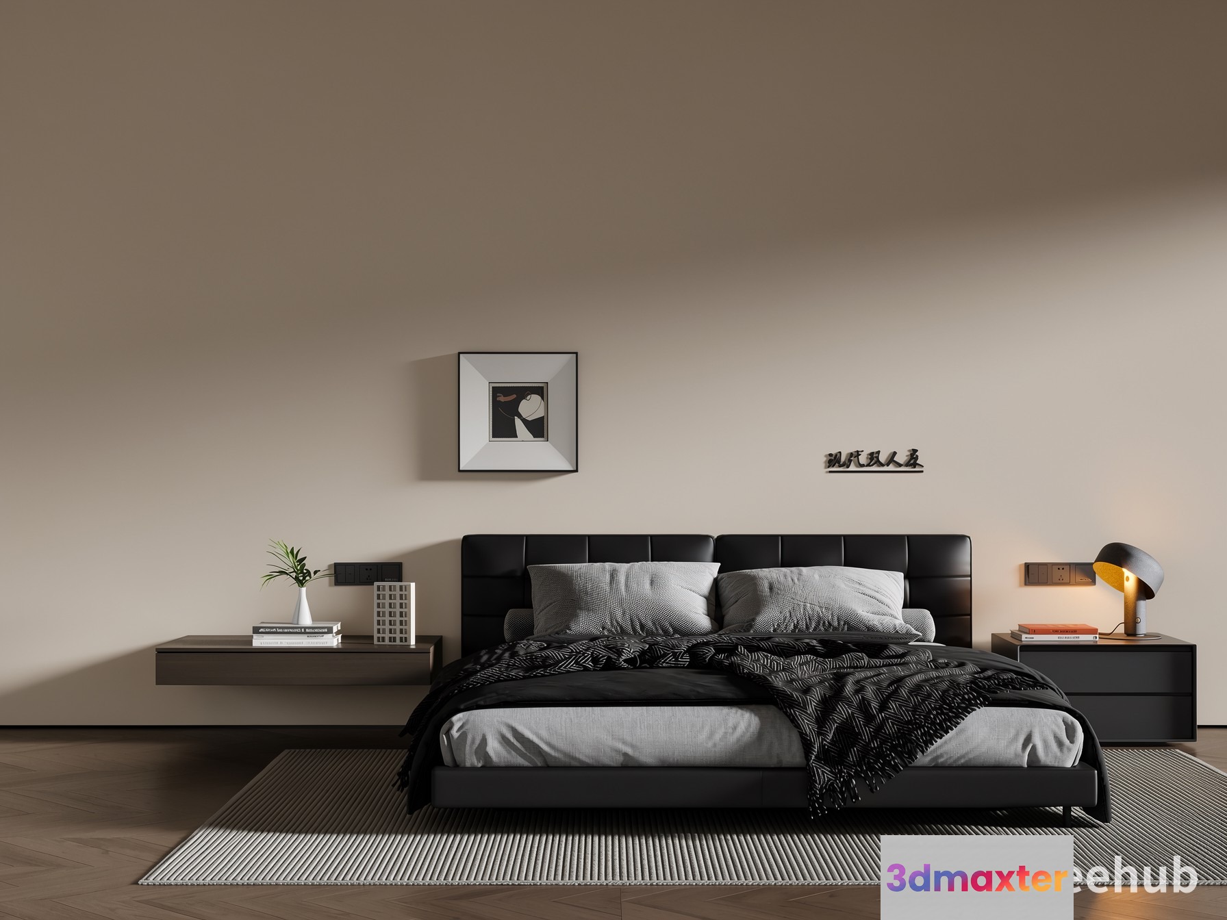Modern Black Bedroom 3D Model - 15540 - VRAY Render