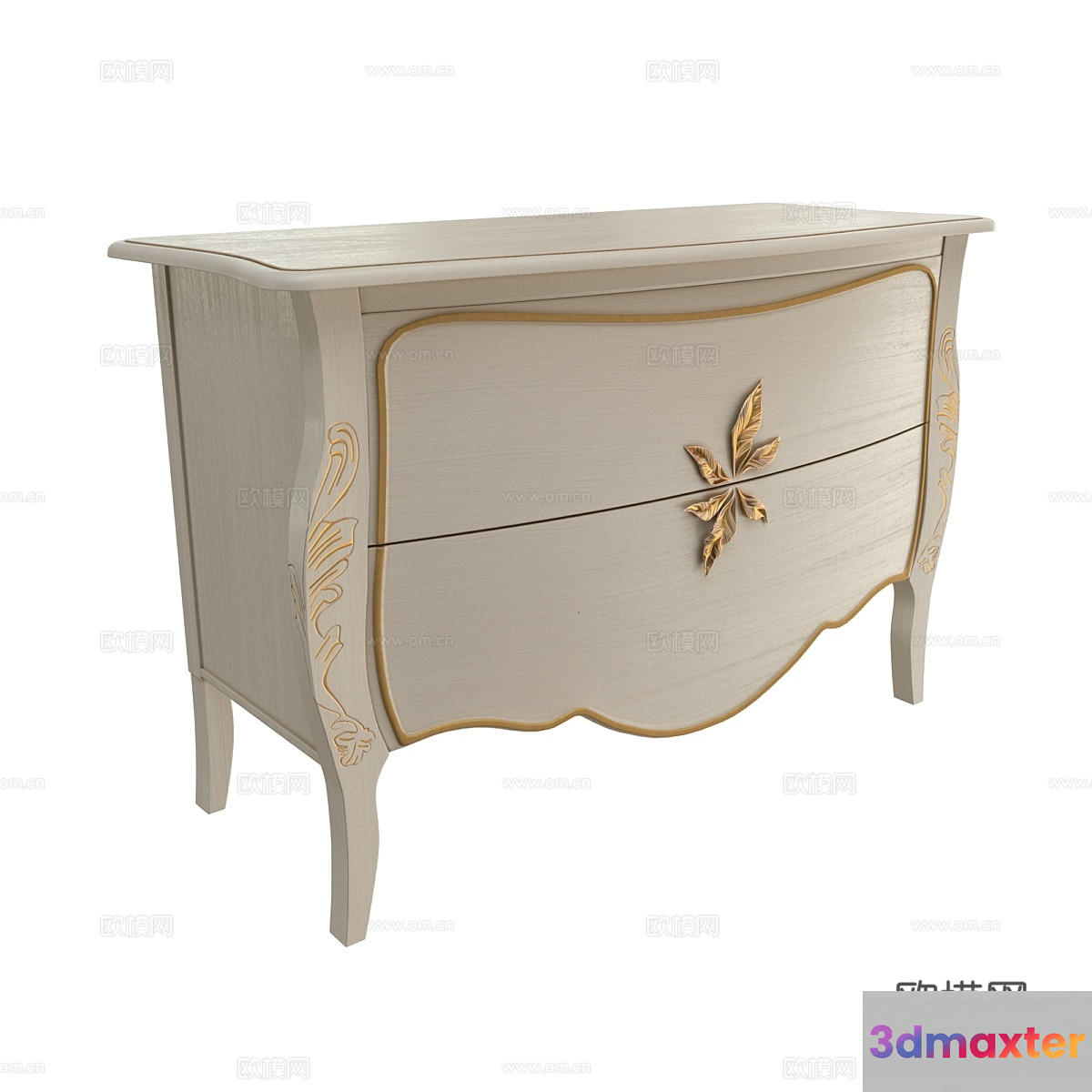 White Dresser With Gold Accents 3D Model - 1535 - VRAY Render
