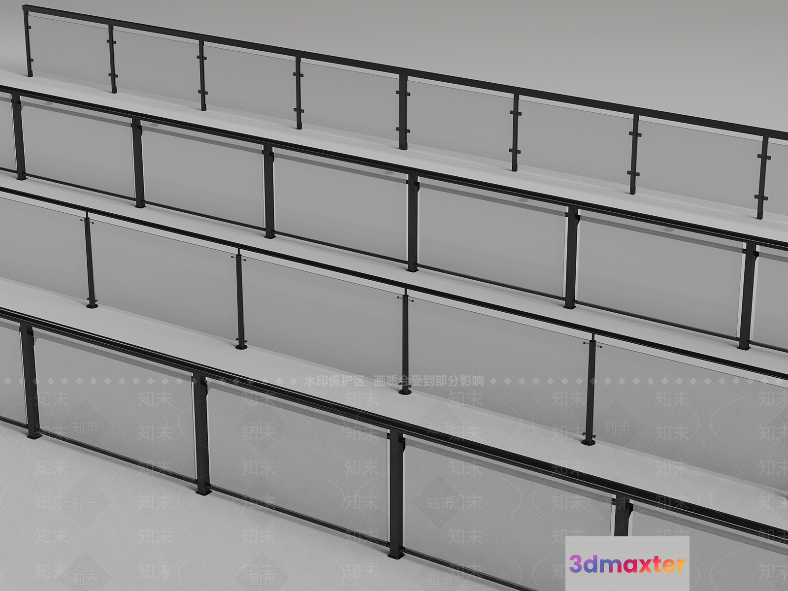 The Main Subject Is A Black Railing With Glass Panels 3D Model - 10388 - VRAY Render