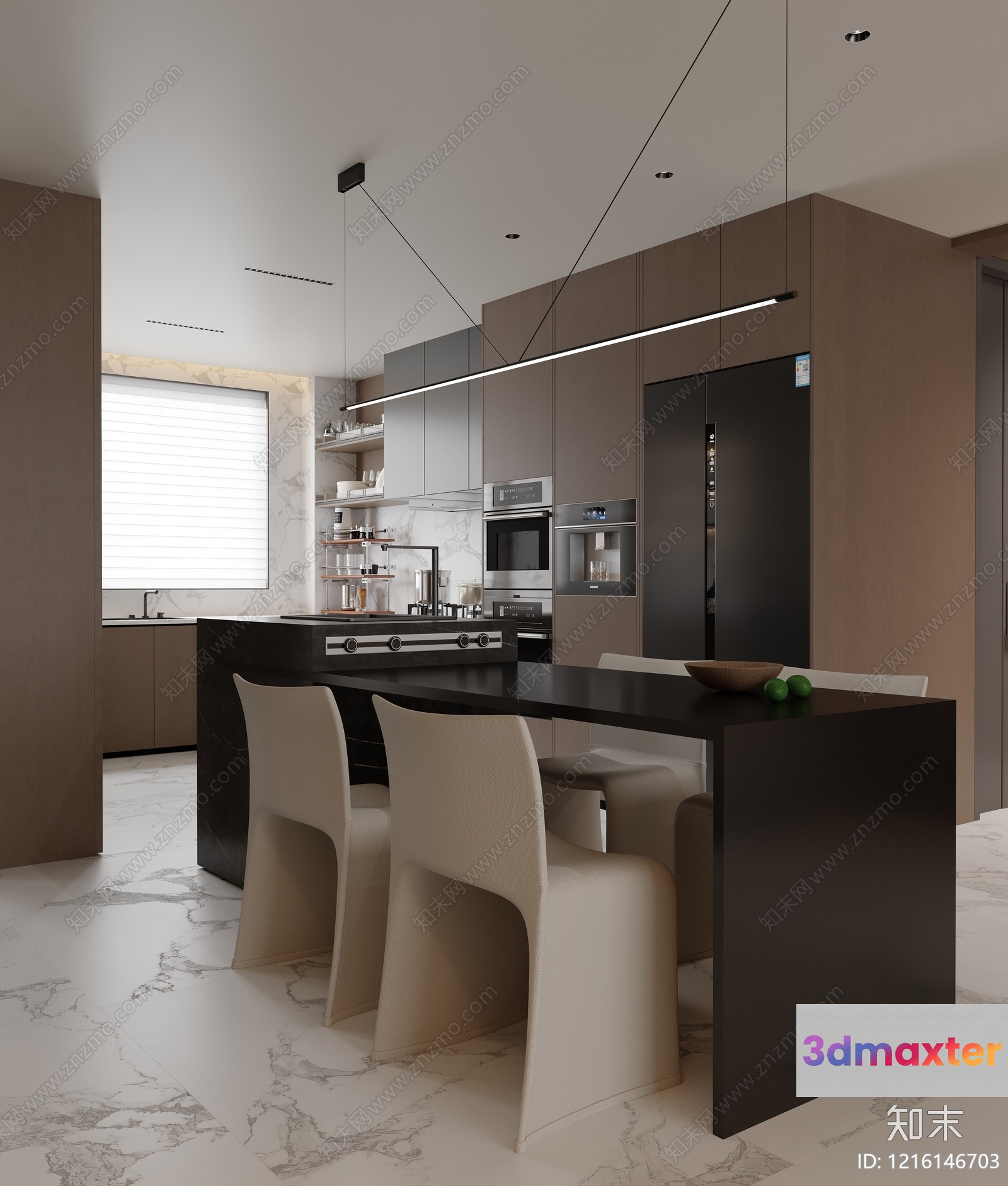 Modern Kitchen With A Large Island 3D Model - 15269 - VRAY Render