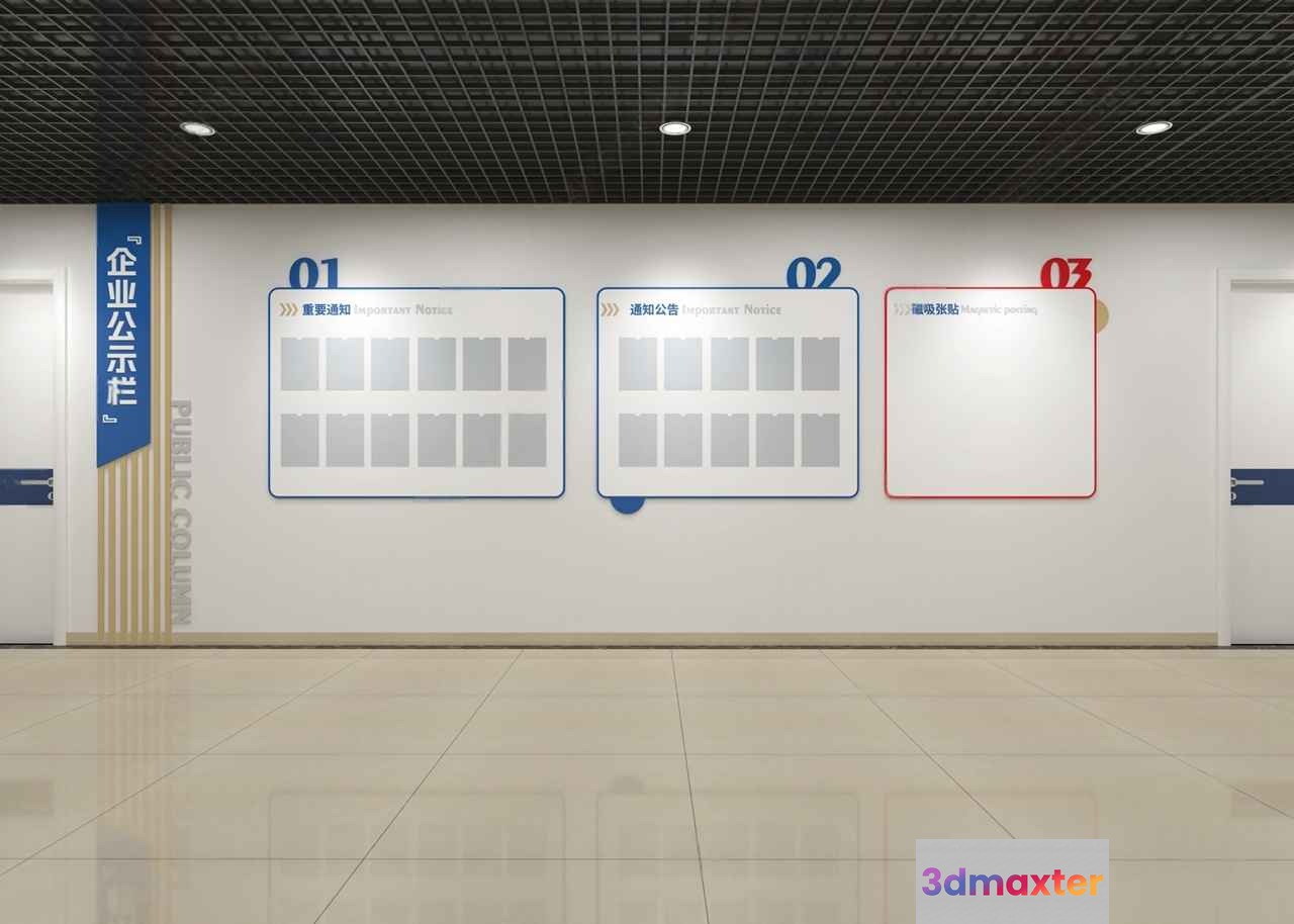 A Wall With Three Posters 3D Model - 18580 - VRAY Render