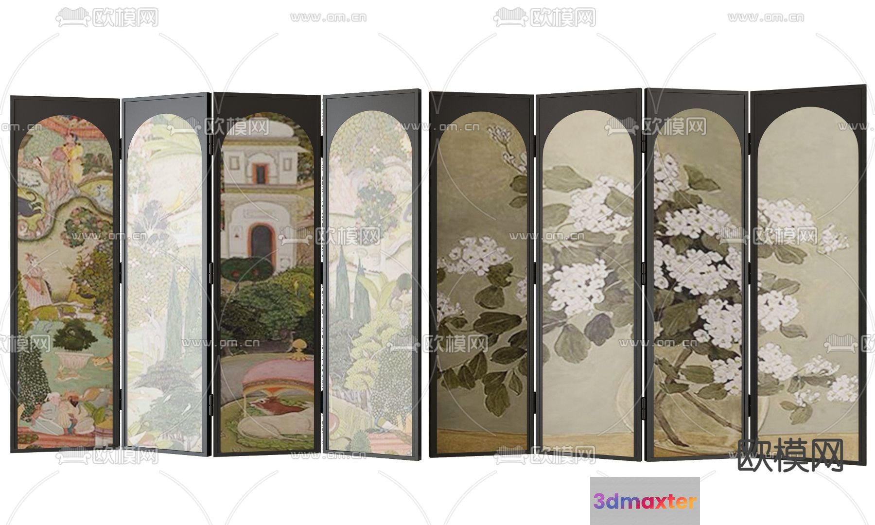 A Four-Panel Screen With A Floral Design 3D Model - 5725 - VRAY Render