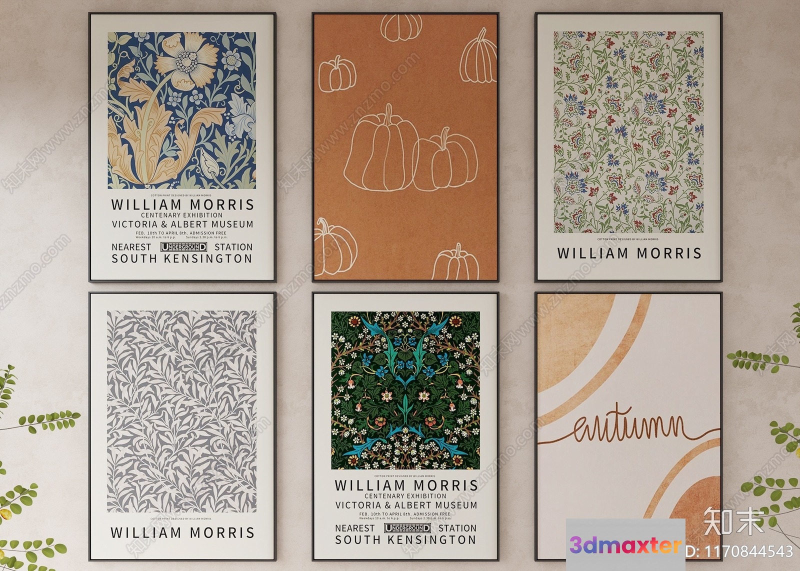 Six William Morris Posters 3D Model - 7317 - VRAY Render