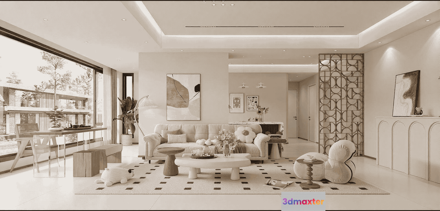 Modern Living Room 3D Model - 17570 - VRAY Render