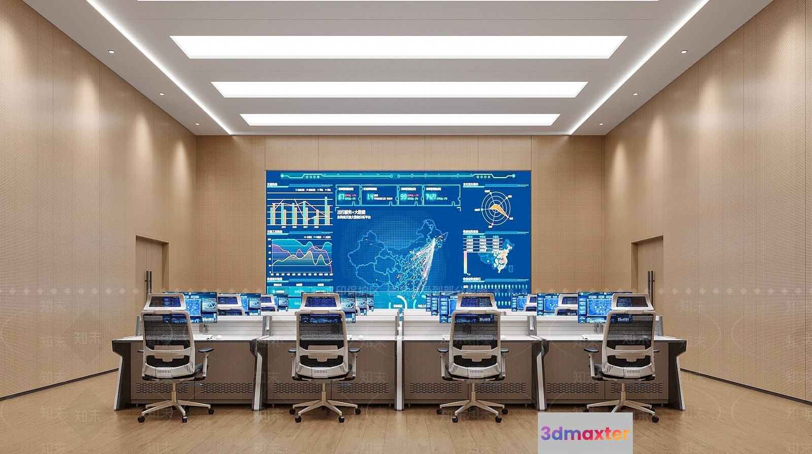 A Large Control Room 3D Model - 4695 - VRAY Render