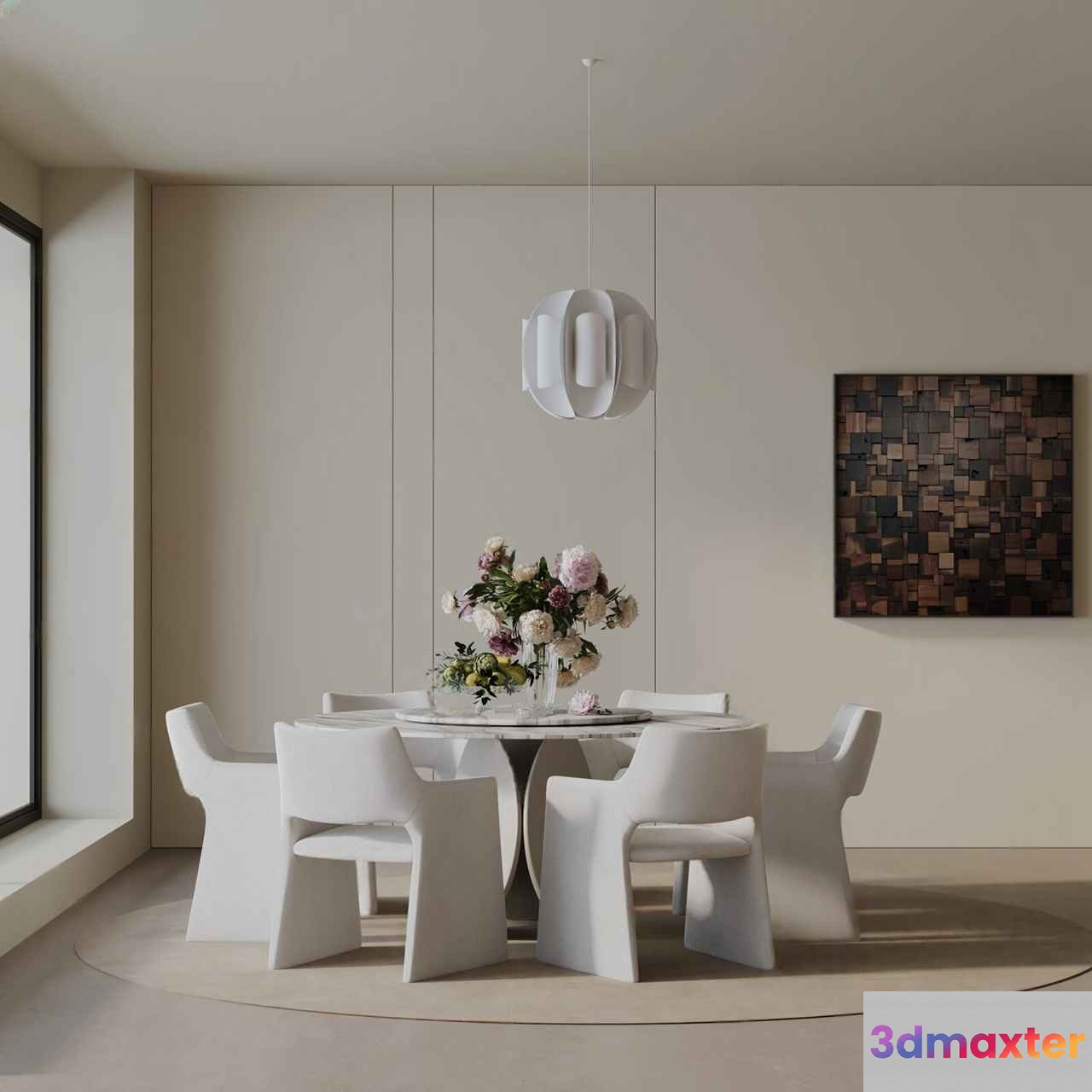 Modern White Dining Room 3D Model - 4265 - VRAY Render
