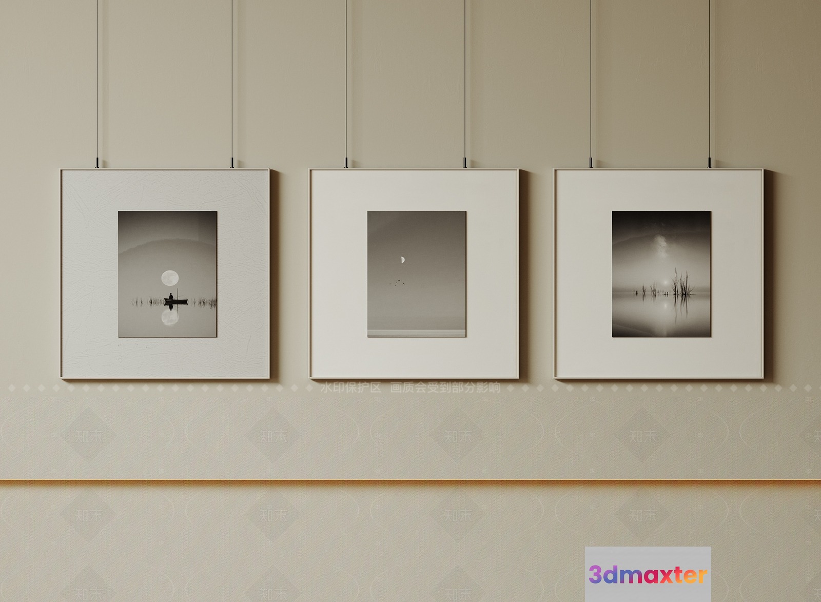 Three Black And White Landscape Photographs 3D Model - 1094 - VRAY Render