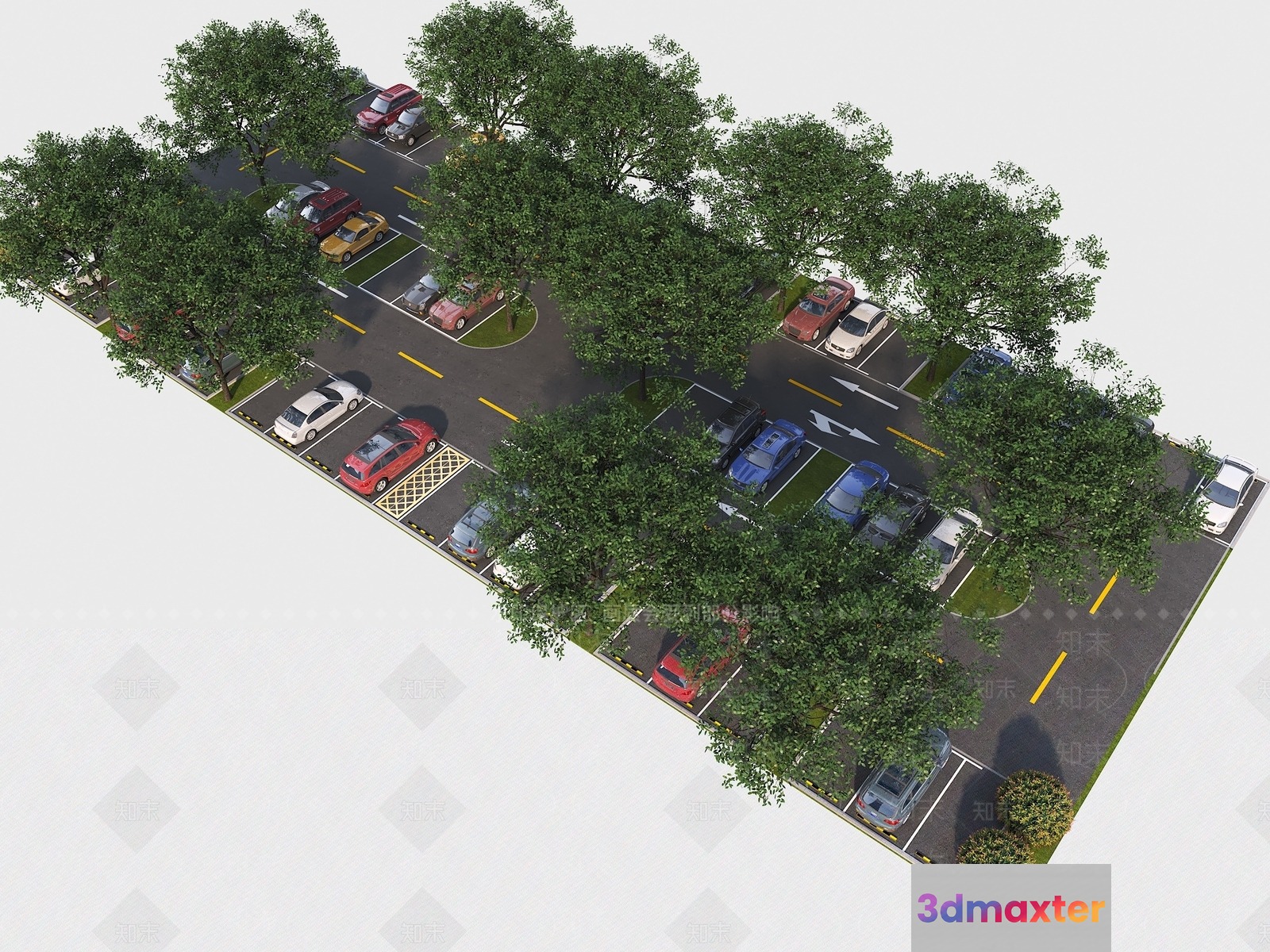 A Parking Lot With Trees 3D Model - 17727 - VRAY Render
