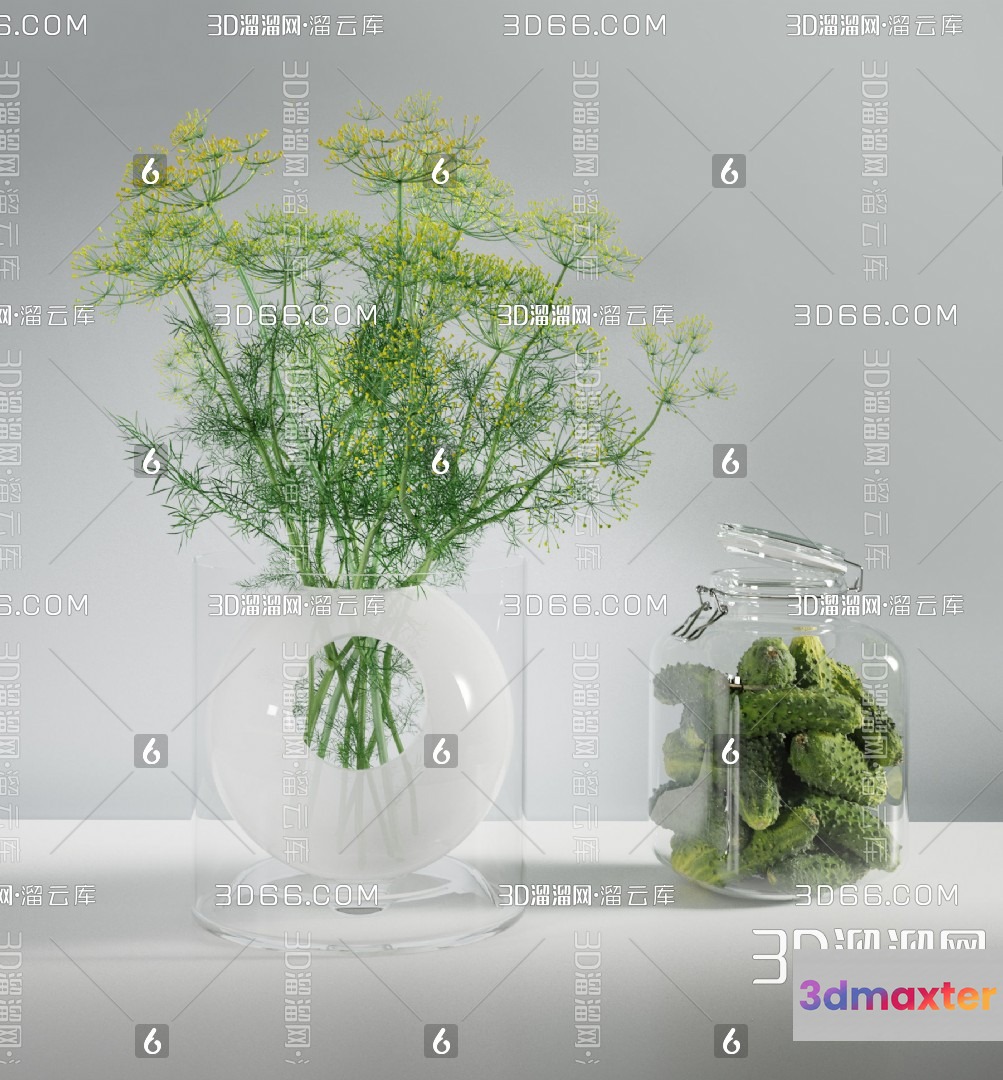 A Bouquet Of Green Plants In A Vase 3D Model - 143 - VRAY Render