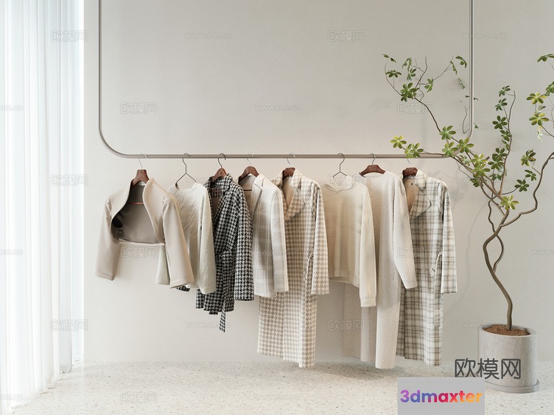 White Clothing Rack 3D Model - 13182 - CORONA Render