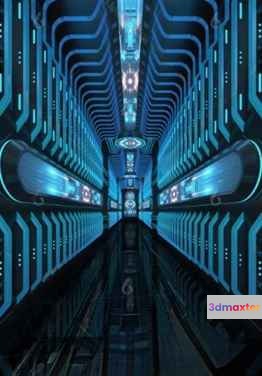 Blue Futuristic Corridor 3D Model - 21703 - VRAY Render