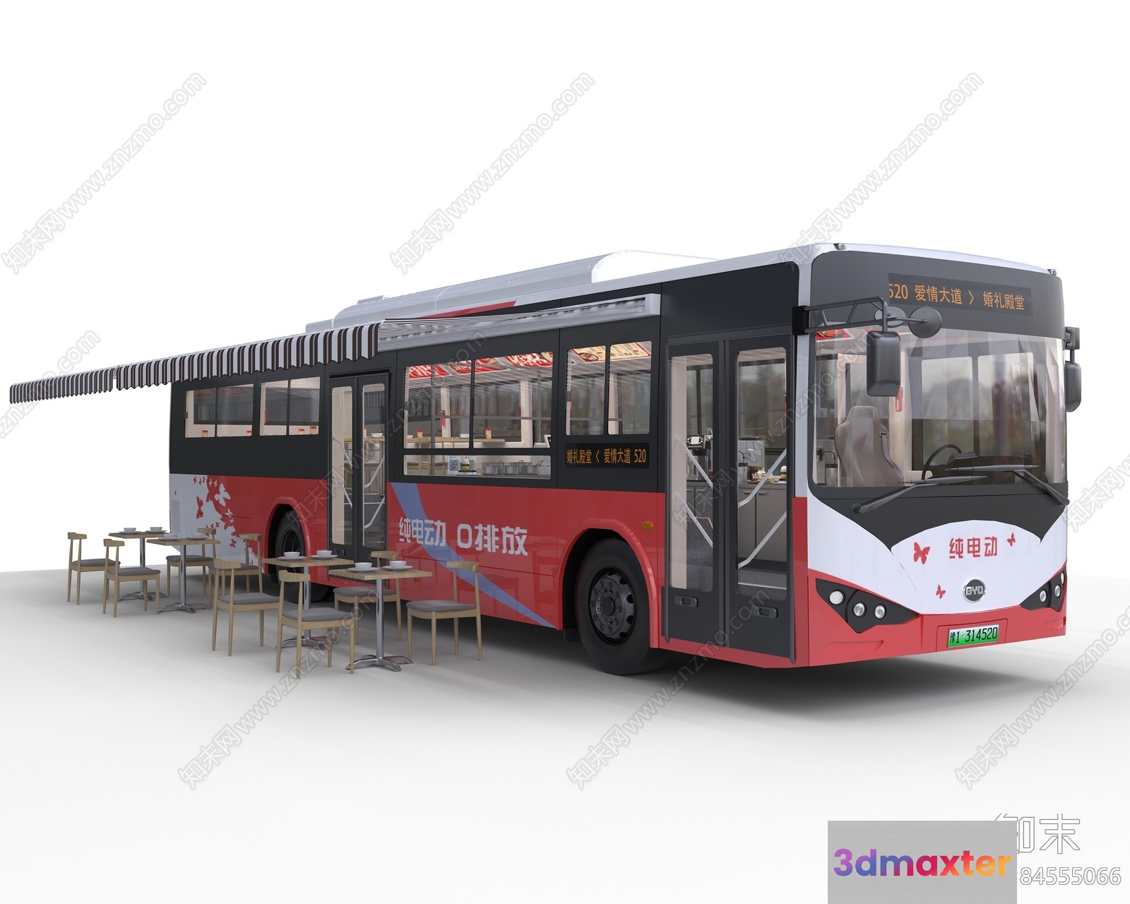 A Bus With A Dining Area 3D Model - 3197 - VRAY Render