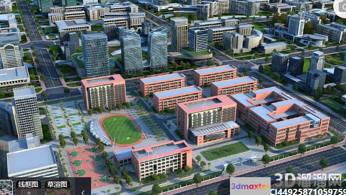 3D Rendering Of A Cityscape 3D Model - 2048 - VRAY Render
