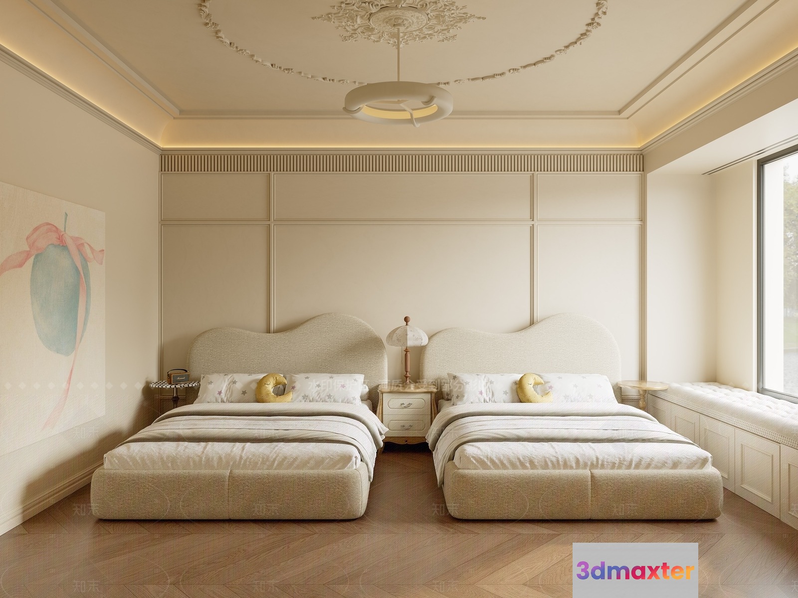 Cozy Twin Bedroom 3D Model - 14950 - VRAY Render