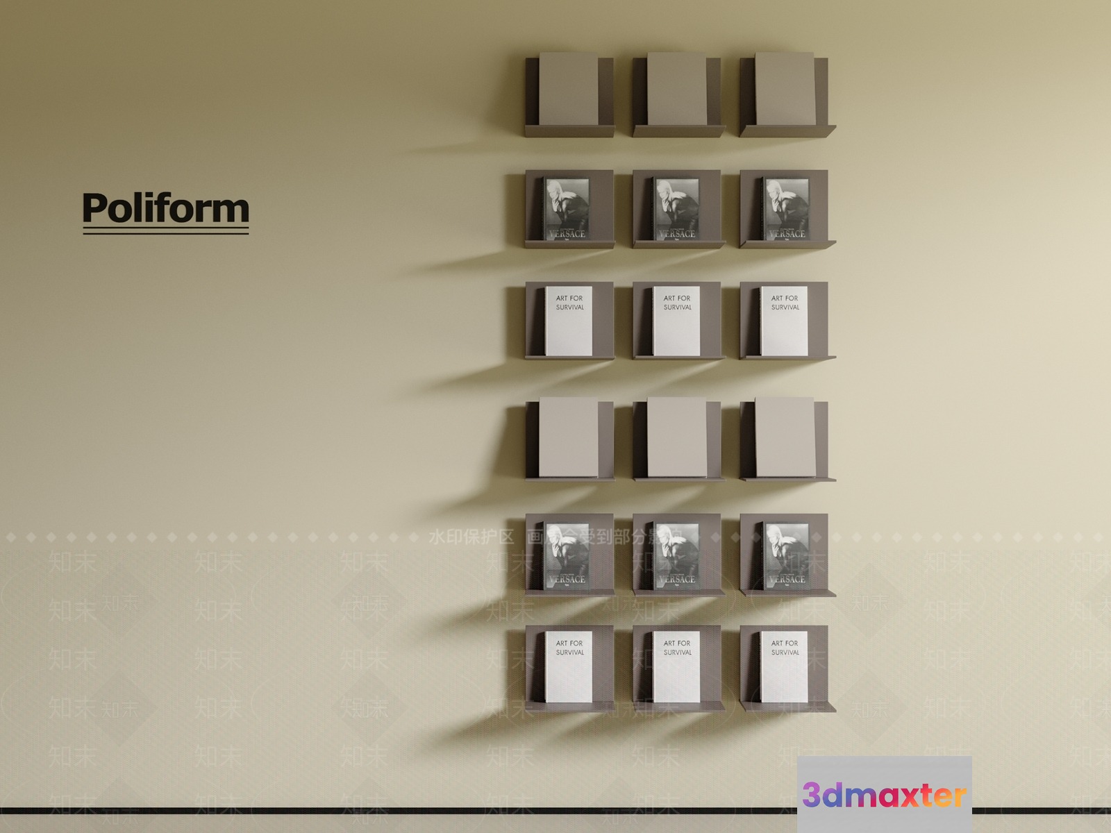 A Wall-Mounted Shelf With A Beige And Gray Color Scheme 3D Model - 1067 - VRAY Render