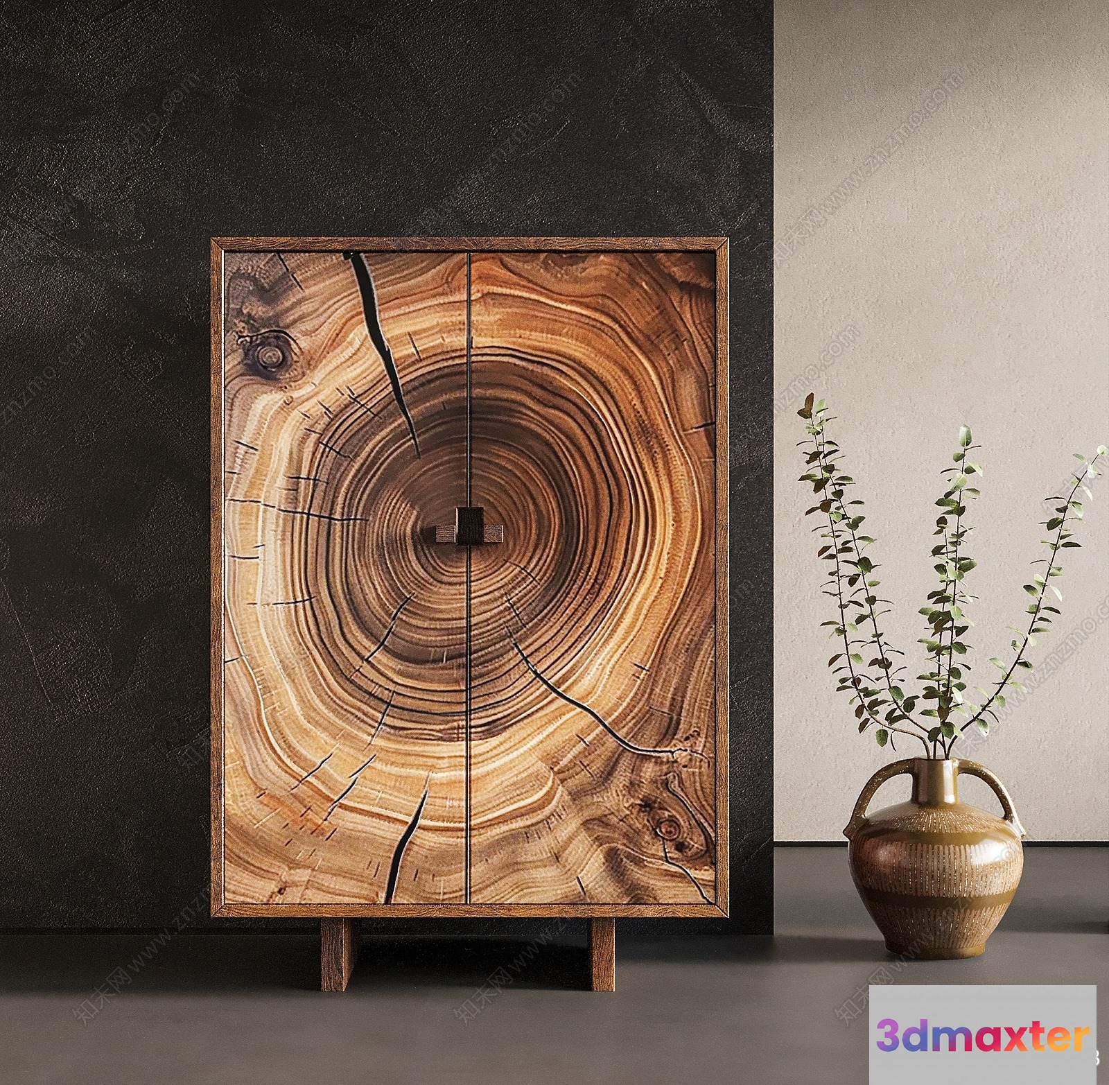 A Wooden Cabinet With A Unique Design 3D Model - 18387 - VRAY Render