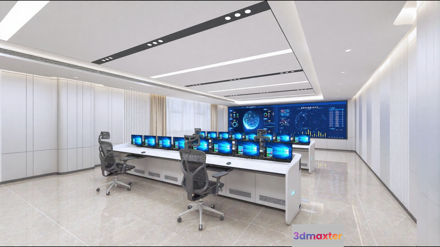 A Large Room With Multiple Computer Monitors 3D Model - 4840 - VRAY Render