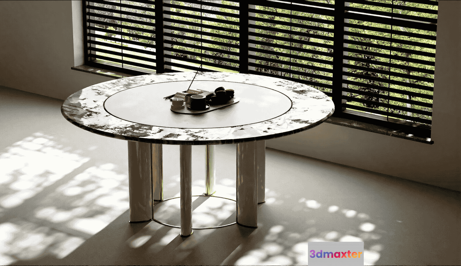 A Round Table With A White Marble Top 3D Model - 15678 - VRAY Render